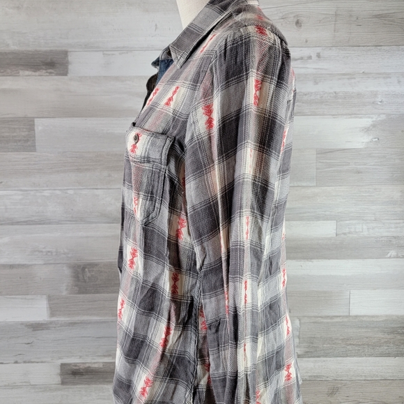 Aventura Gray Plaid Organic Cotton Denim Cuff Button Long-Sleeve Top Size Large - Picture 8 of 16